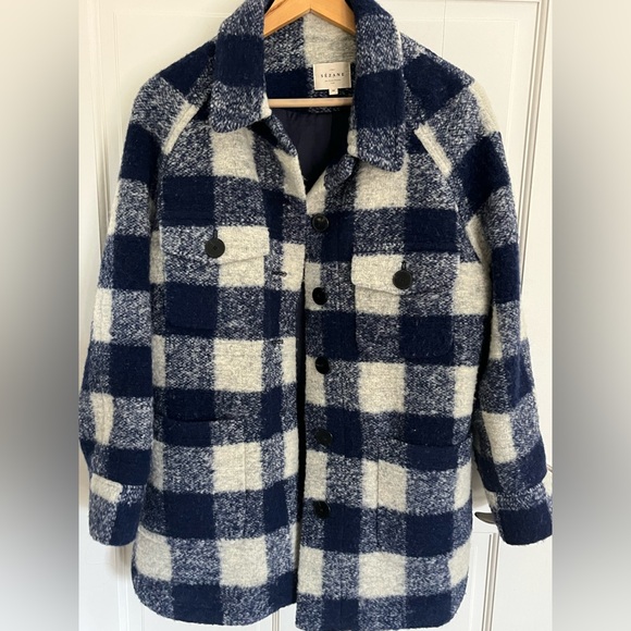Sezane Wool Manteau Joe Jacket Coat in White and Blue check Size 6/36 - Picture 5 of 9